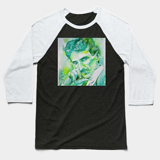 NIKOLA TESLA watercolor portrait .9 Baseball T-Shirt by lautir